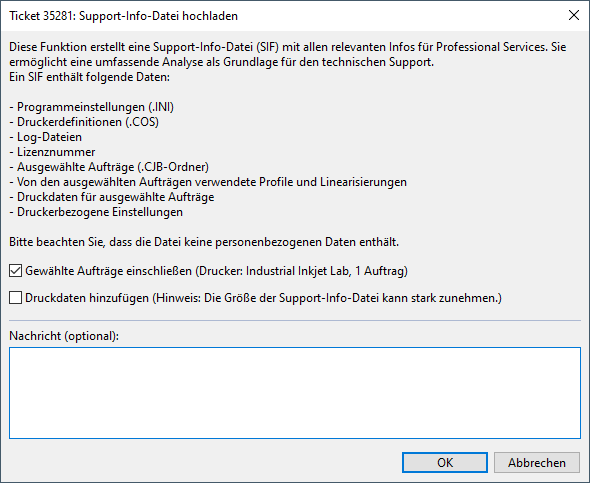 Support-Info-Datei hochladen